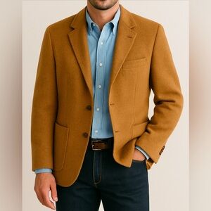 HALBORNE Classic Tan Men's Blazer Jacket TRULY VINTAGE 100% Mongolian Camel Hair